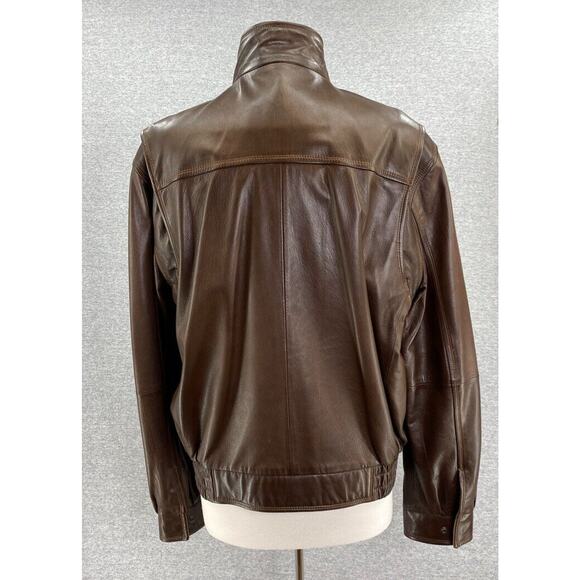 Cremieux Lambskin Jacket Mens Large Brown Bomber Flight Zip Bib Double Collar - Picture 3 of 16